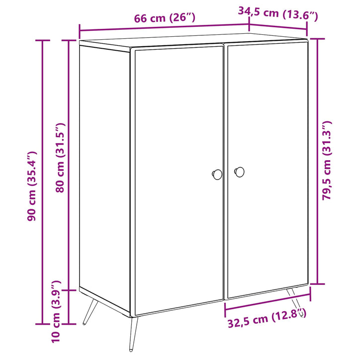 Sideboard Sonoma-eg 66 x 34,5 x 90 cm Konstrueret træ