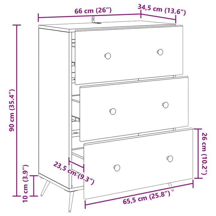 Skuffeskab Sort 66 x 34,5 x 90 cm Konstrueret træ