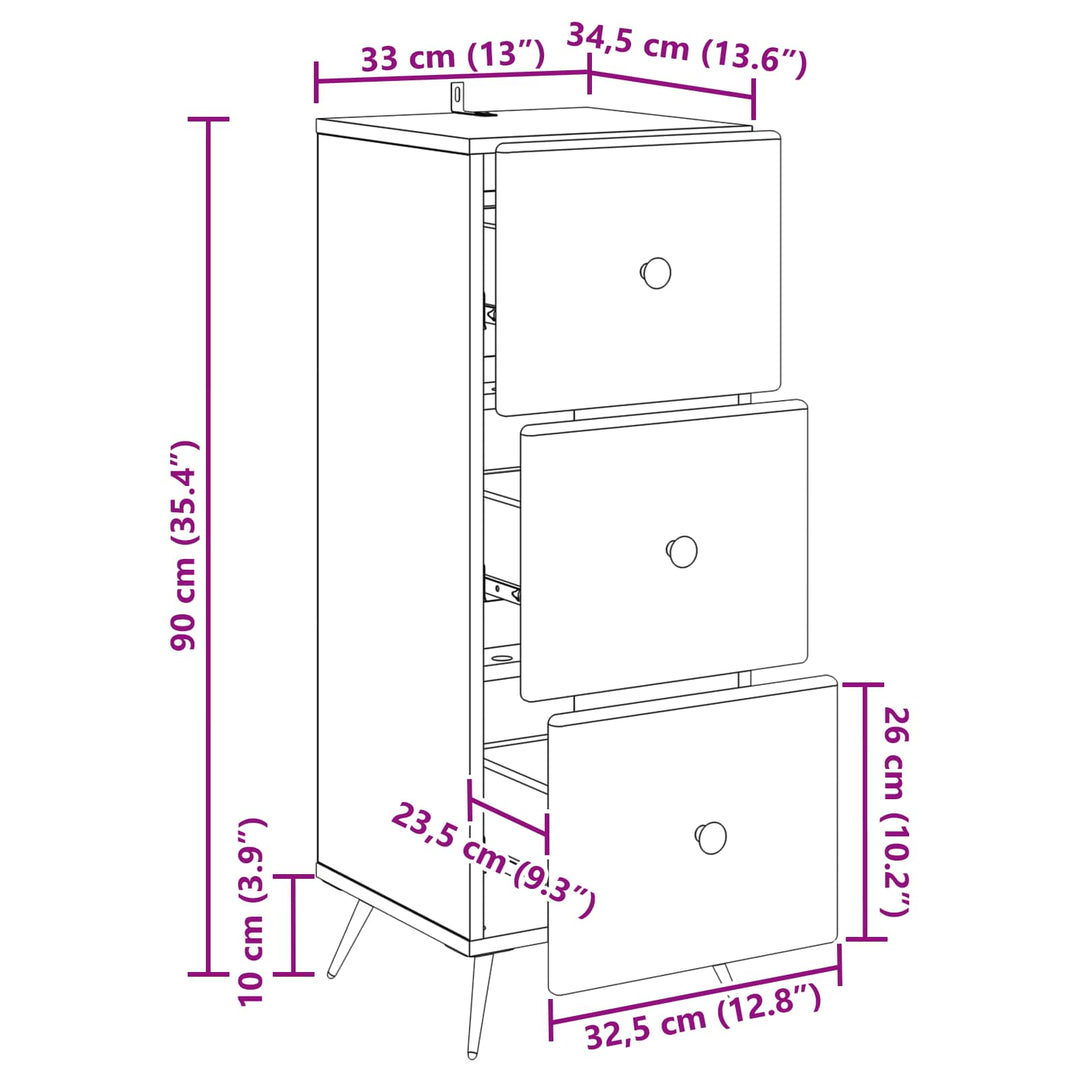 Skuffeskab Hvid 33 x 34,5 x 90 cm Konstrueret træ