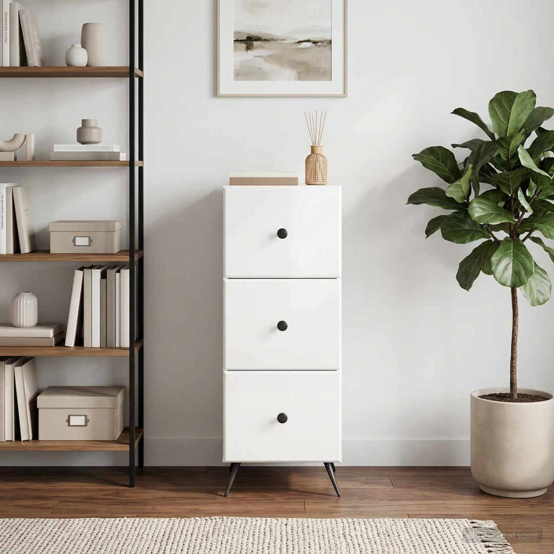 Skuffeskab Hvid højglans 33 x 34,5 x 90 cm Konstrueret træ