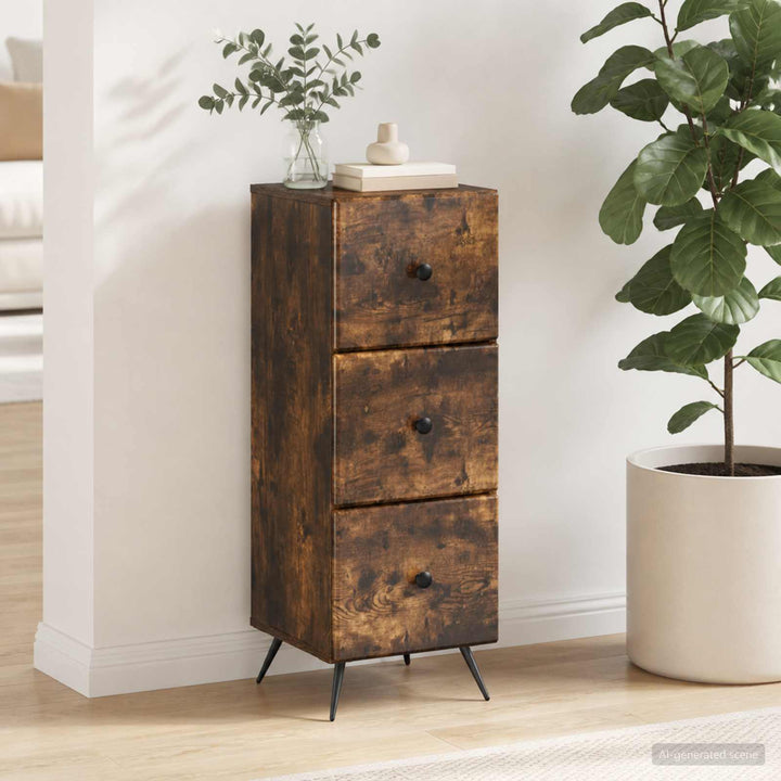 Skuffeskab Røget eg 33 x 34,5 x 90 cm Konstrueret træ