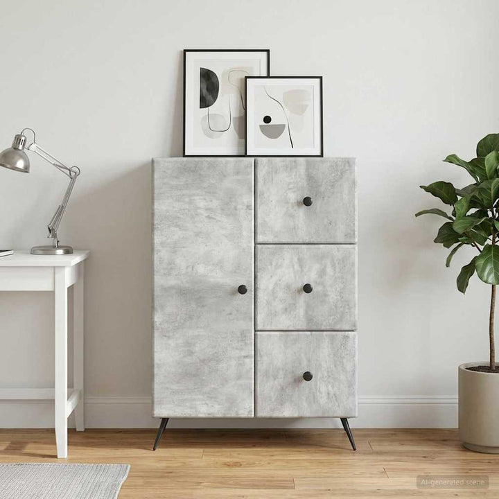 Sideboard med skuffe Betongrå 66 x 34,5 x 90 cm Konstrueret træ