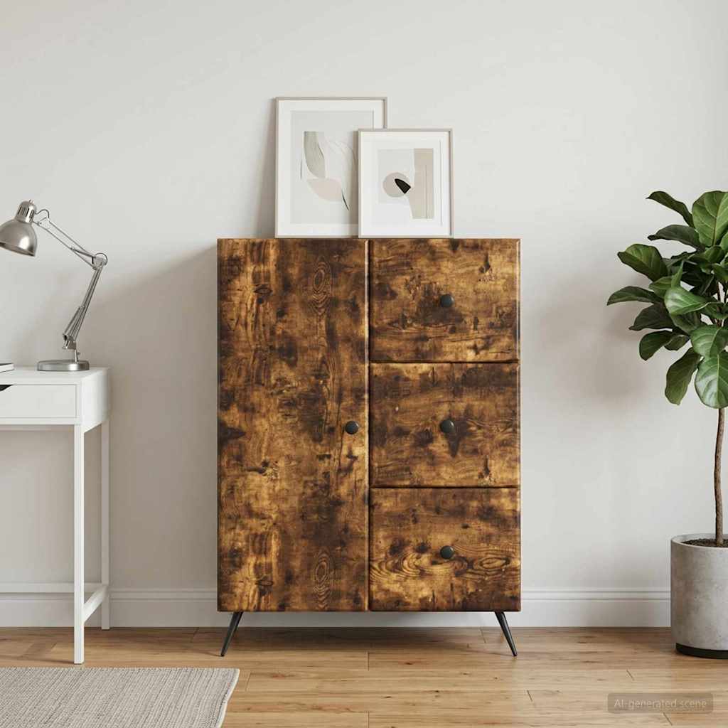 Sideboard med skuffe Røget eg 66 x 34,5 x 90 cm Konstrueret træ