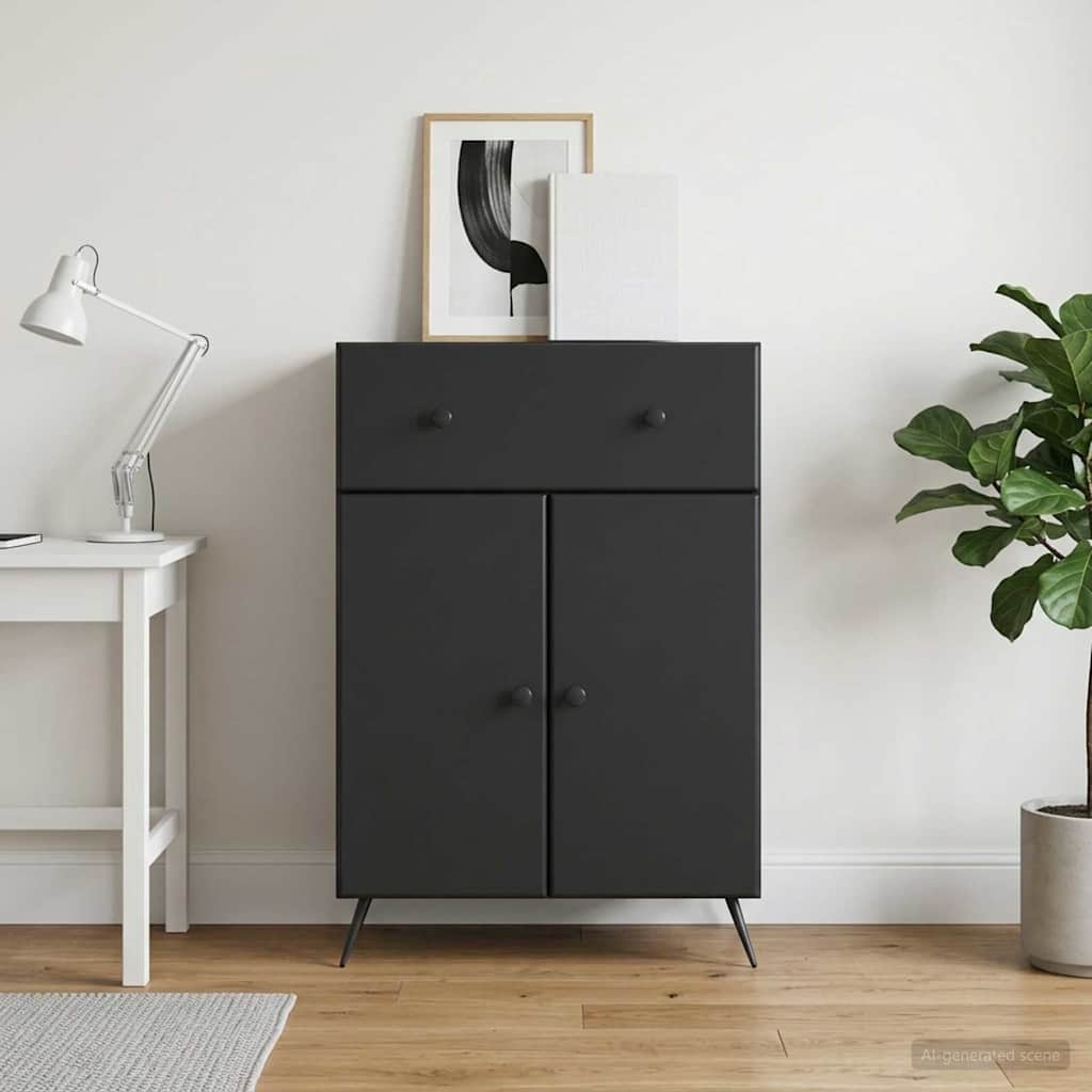 Sideboard med skuffe Sort 66 x 34,5 x 90 cm Konstrueret træ
