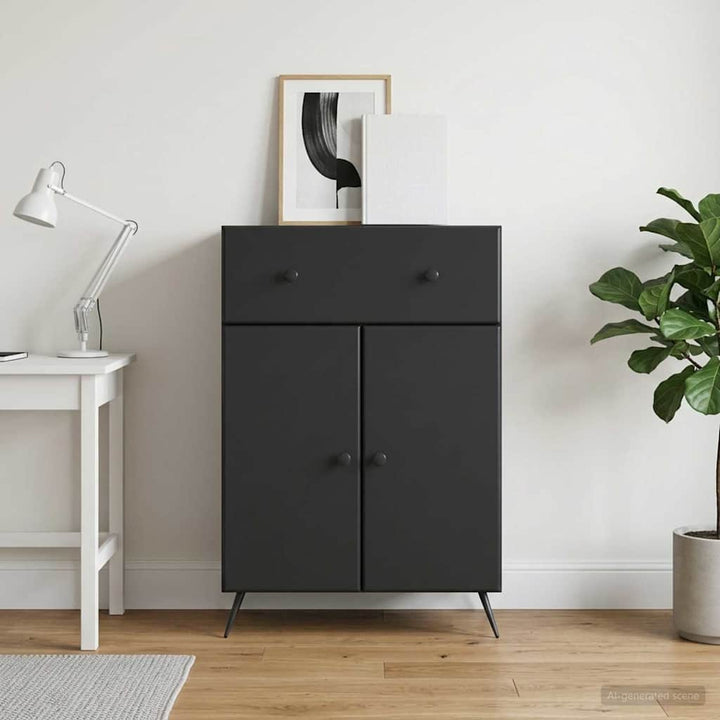 Sideboard med skuffe Sort 66 x 34,5 x 90 cm Konstrueret træ