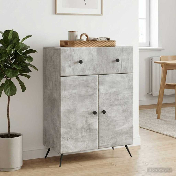 Sideboard med skuffe Betongrå 66 x 34,5 x 90 cm Konstrueret træ