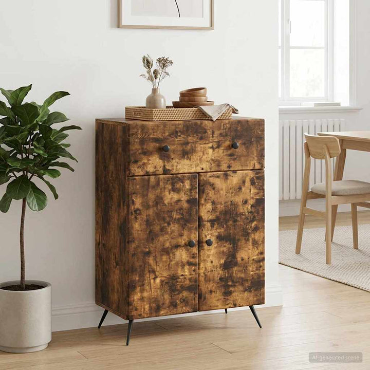 Sideboard med skuffe Røget eg 66 x 34,5 x 90 cm Konstrueret træ