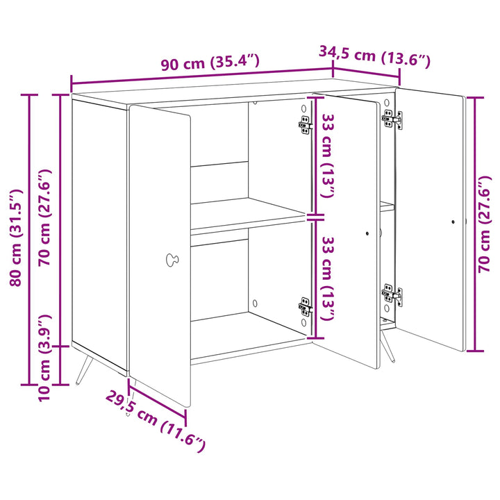 Sideboard Sort 89 x 34,5 x 80 cm Konstrueret træ