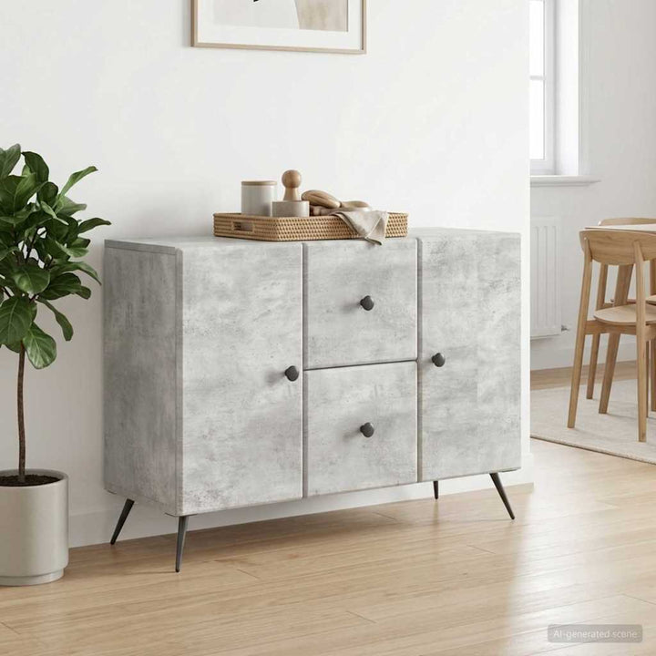 Sideboard med skuffe Betongrå 89 x 34,5 x 60 cm Konstrueret træ