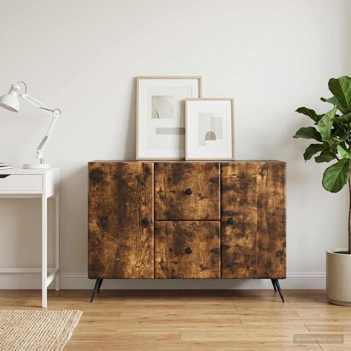 Sideboard med skuffe Røget eg 89 x 34,5 x 60 cm Konstrueret træ