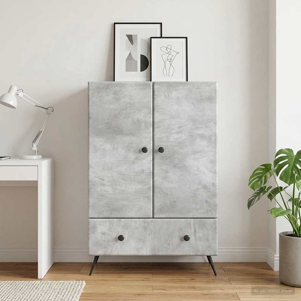 Sideboard med skuffe Betongrå 66 x 34,5 x 95 cm Konstrueret træ