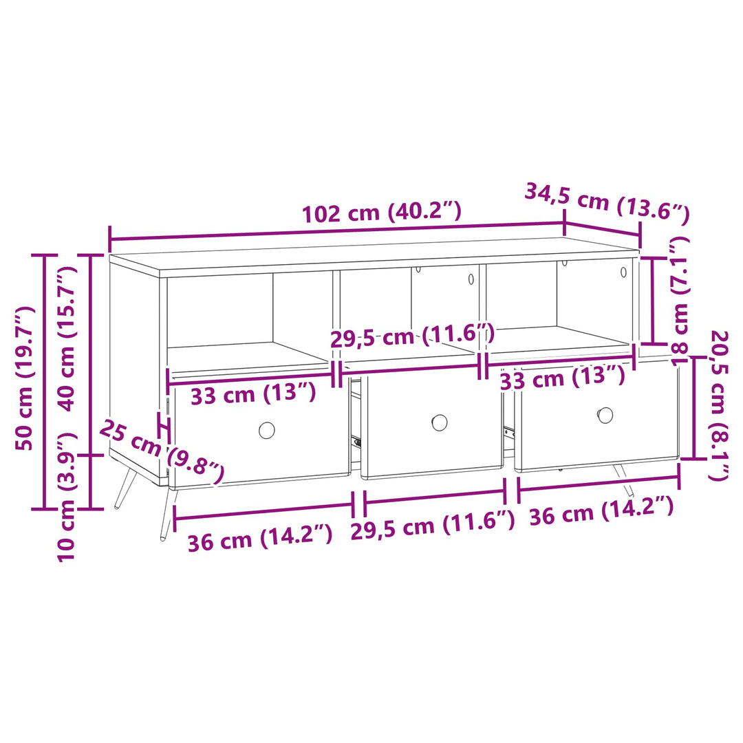 TV-skab Grå sonoma-eg 102 x 34,5 x 50 cm Konstrueret træ