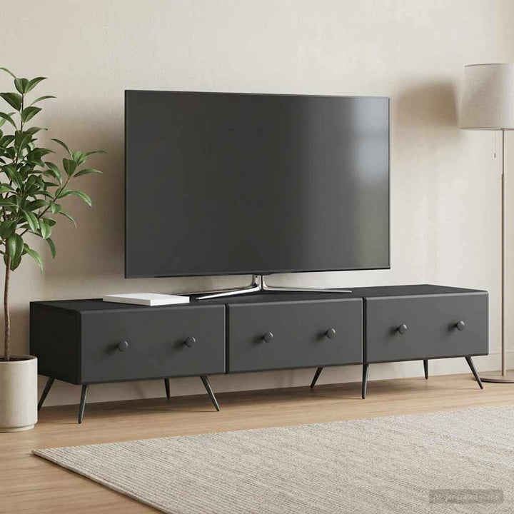 TV-skab med skuffe Sort 147 x 34,5 x 30 cm Konstrueret træ