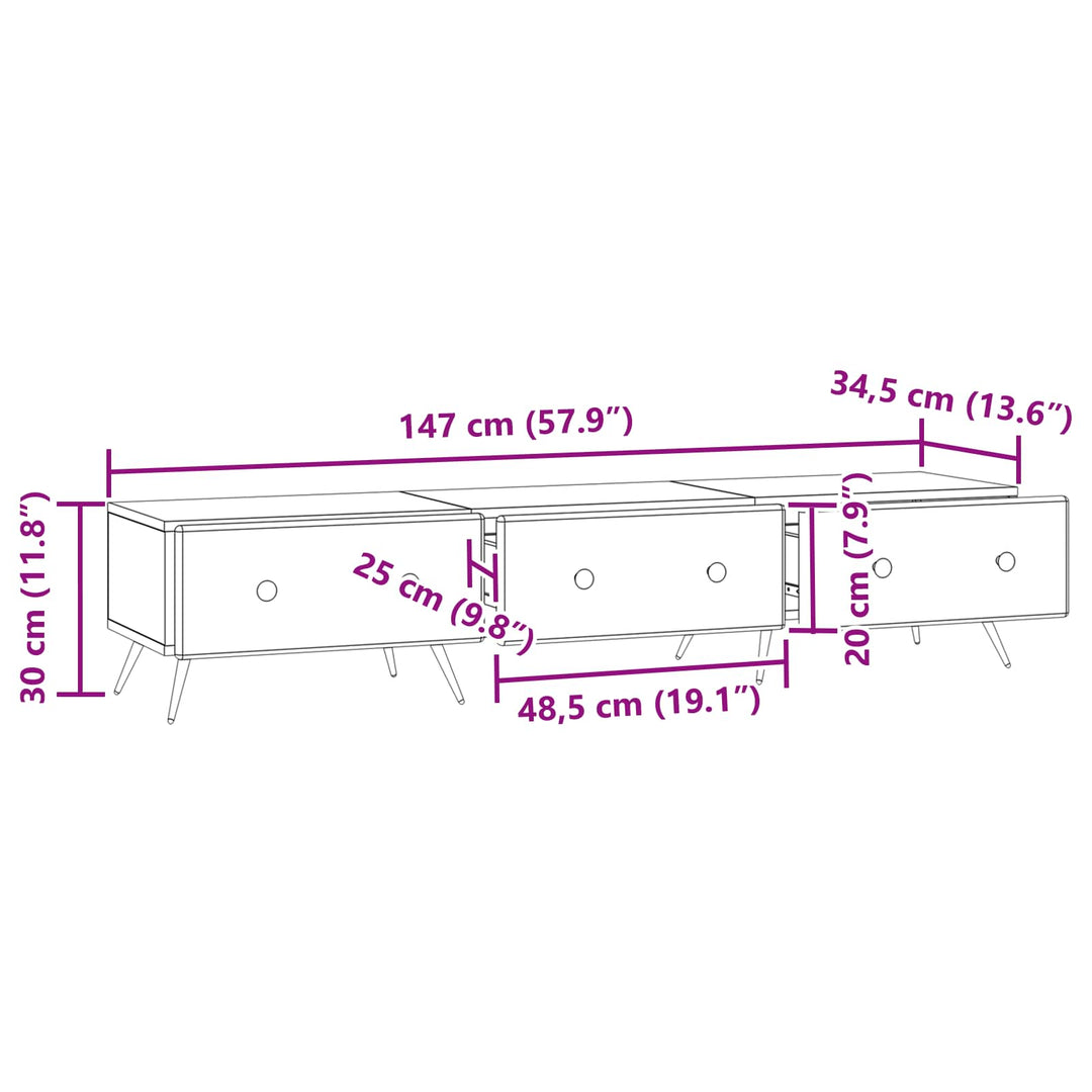 TV-skab Hvid højglans 147 x 34,5 x 30 cm Konstrueret træ