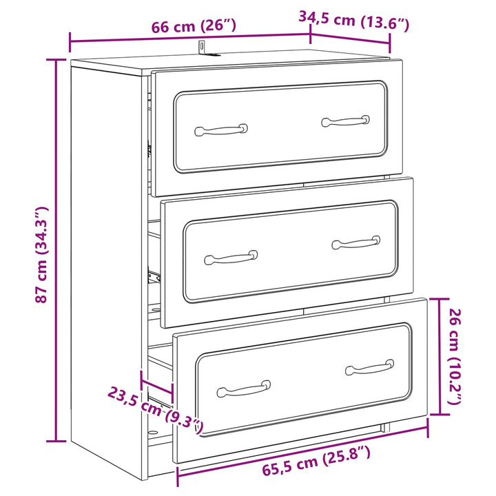 Skuffeskab Hvid 66 x 34,5 x 87 cm Konstrueret træ