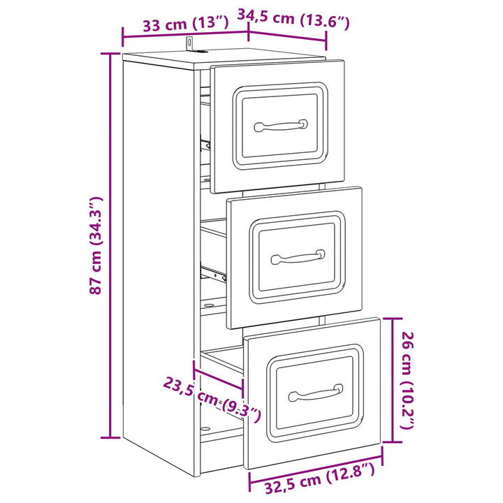 Skuffeskab Gammelt træ 33 x 34,5 x 87 cm Konstrueret træ