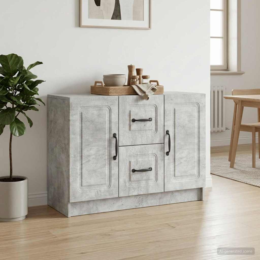 Sideboard med skuffe Betongrå 89 x 34,5 x 57 cm Konstrueret træ