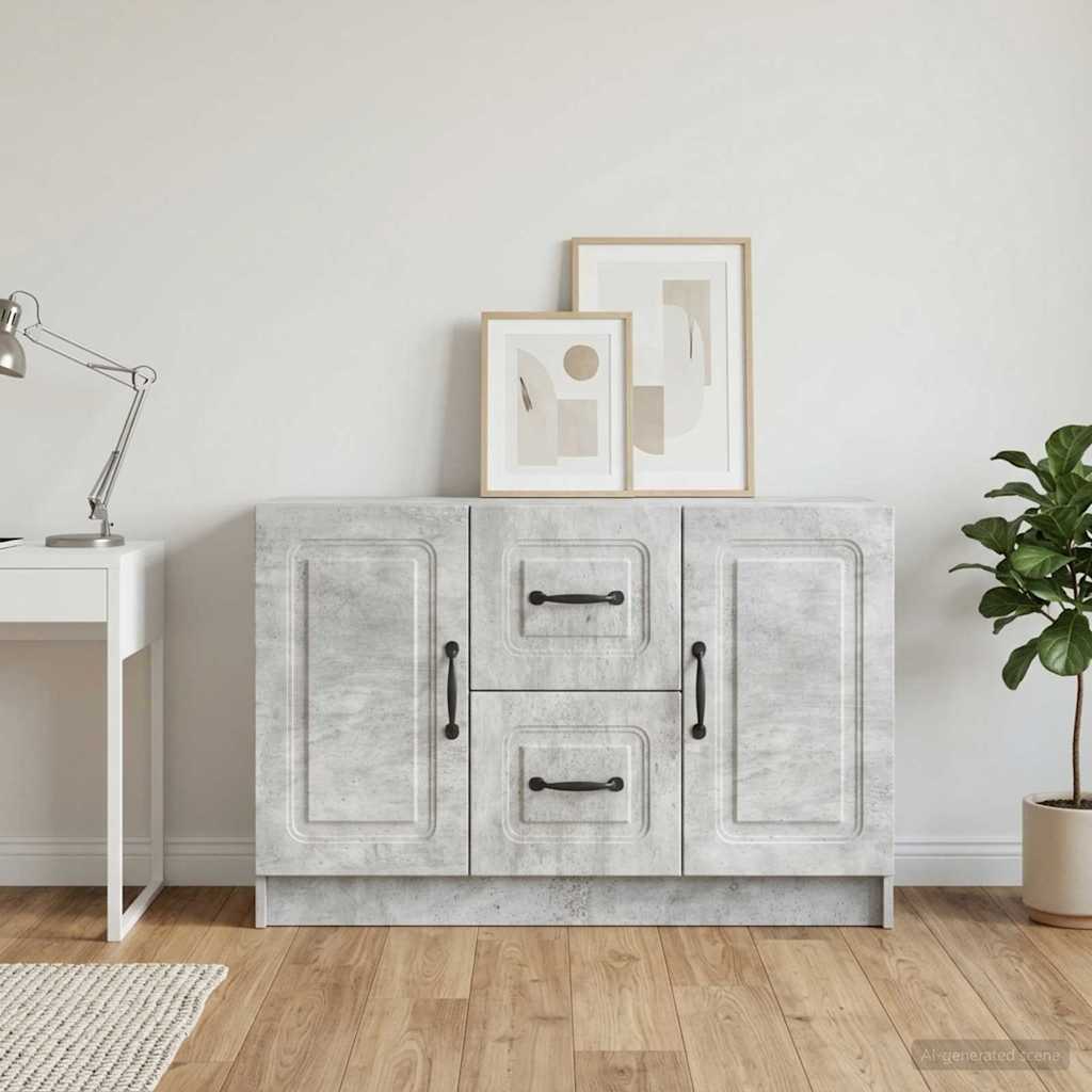 Sideboard med skuffe Betongrå 89 x 34,5 x 57 cm Konstrueret træ