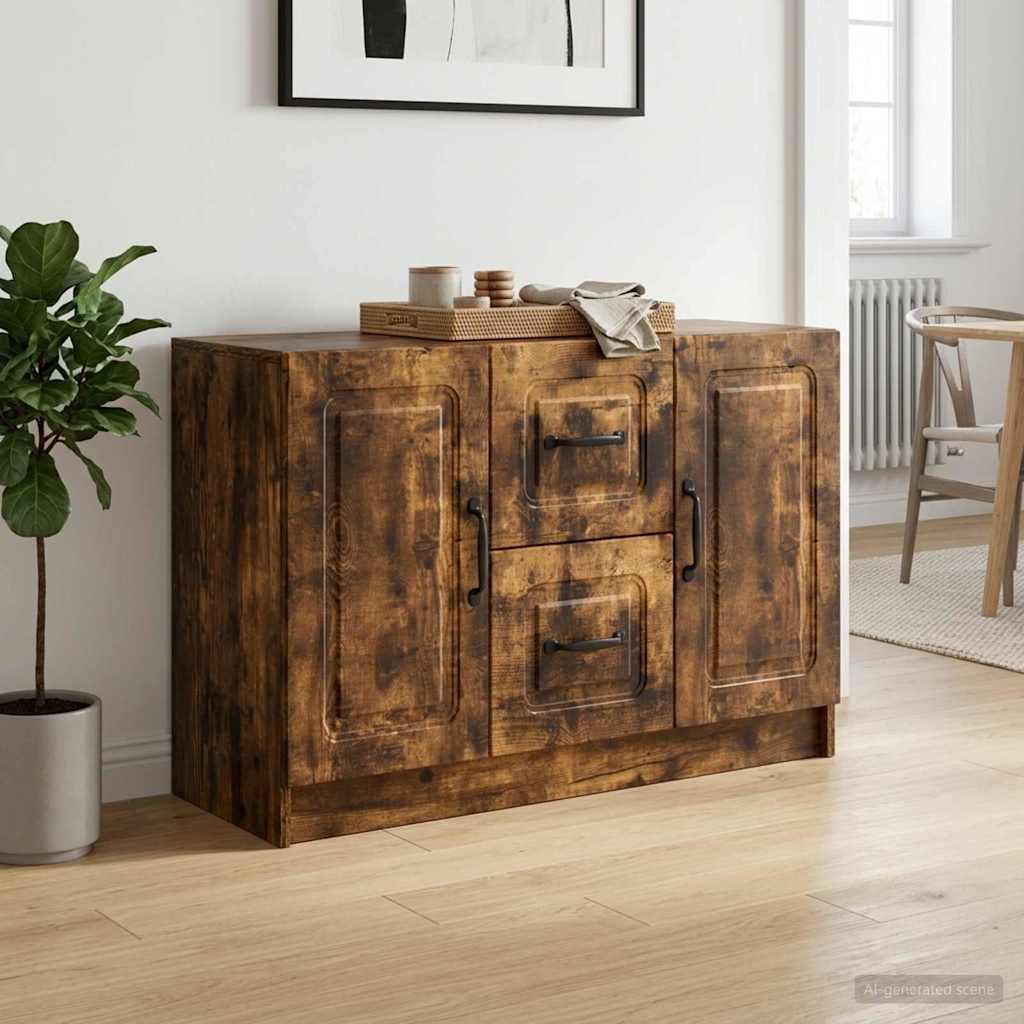 Sideboard med skuffe Røget eg 89 x 34,5 x 57 cm Konstrueret træ