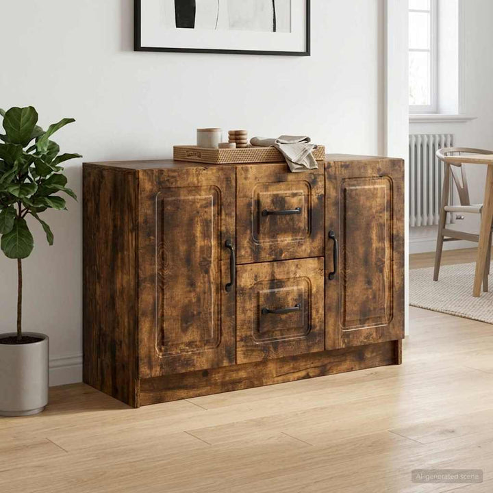 Sideboard med skuffe Røget eg 89 x 34,5 x 57 cm Konstrueret træ