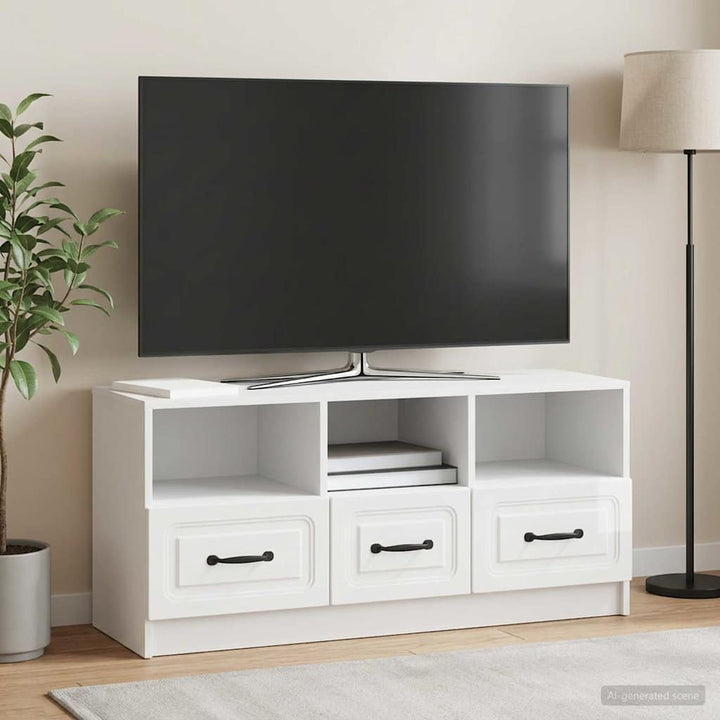 TV-skab Hvid højglans 102 x 34,5 x 47 cm Konstrueret træ