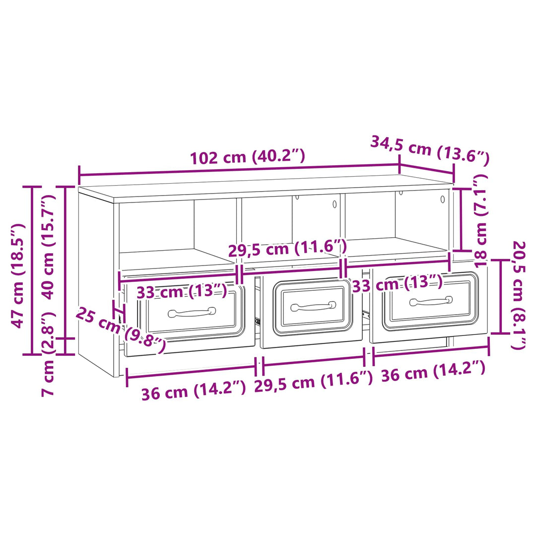 TV-skab Gammelt træ 102 x 34,5 x 47 cm Konstrueret træ