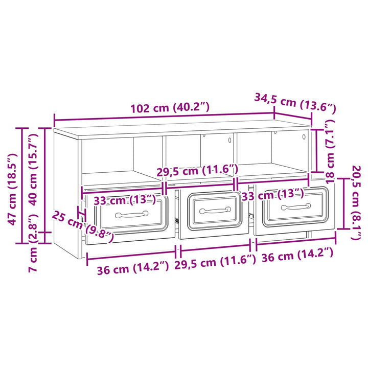 TV-skab Gammelt træ 102 x 34,5 x 47 cm Konstrueret træ