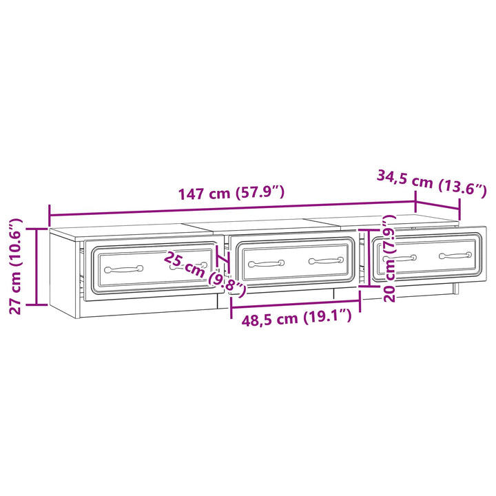 TV-skab med skuffe Sonoma-eg 147 x 34,5 x 27 cm Konstrueret træ