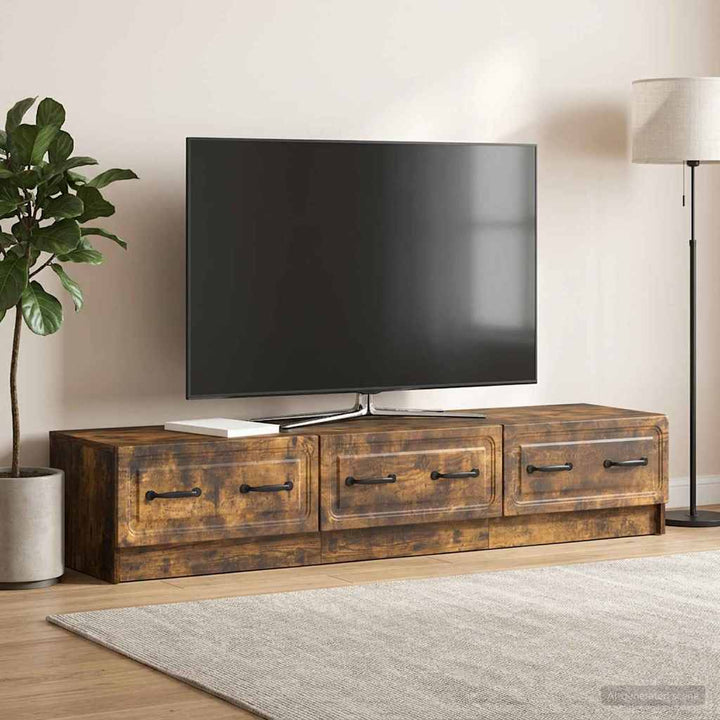 TV-skab med skuffe Røget eg 147 x 34,5 x 27 cm Konstrueret træ