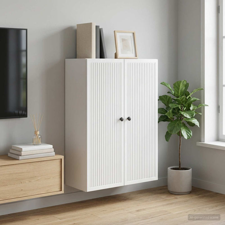 Vægmonteret skab Hvid 66 x 34,5 x 90 cm Konstrueret træ