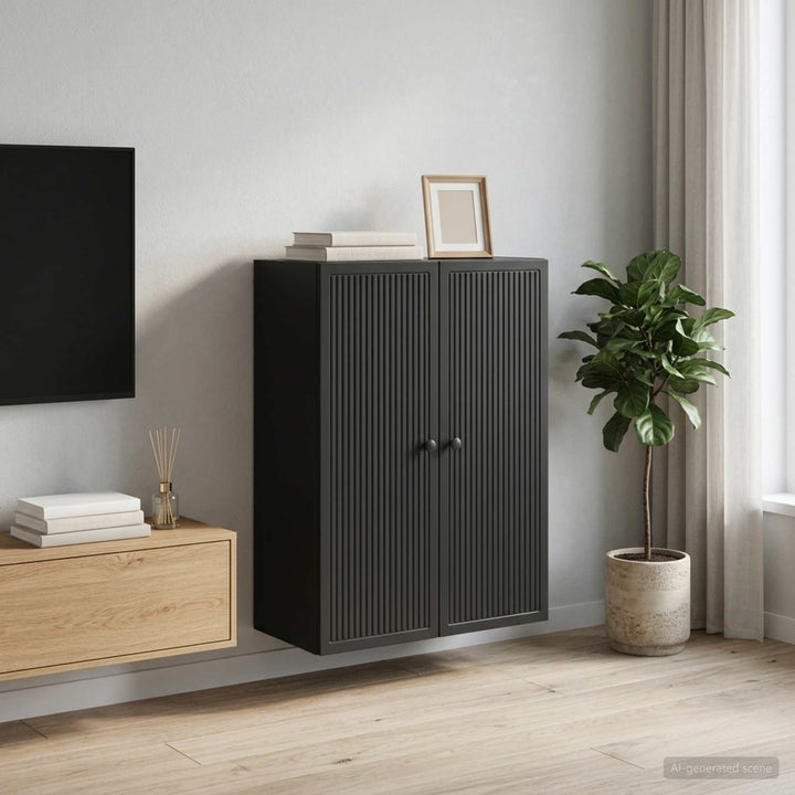 Vægmonteret skab Sort 66 x 34,5 x 90 cm Konstrueret træ
