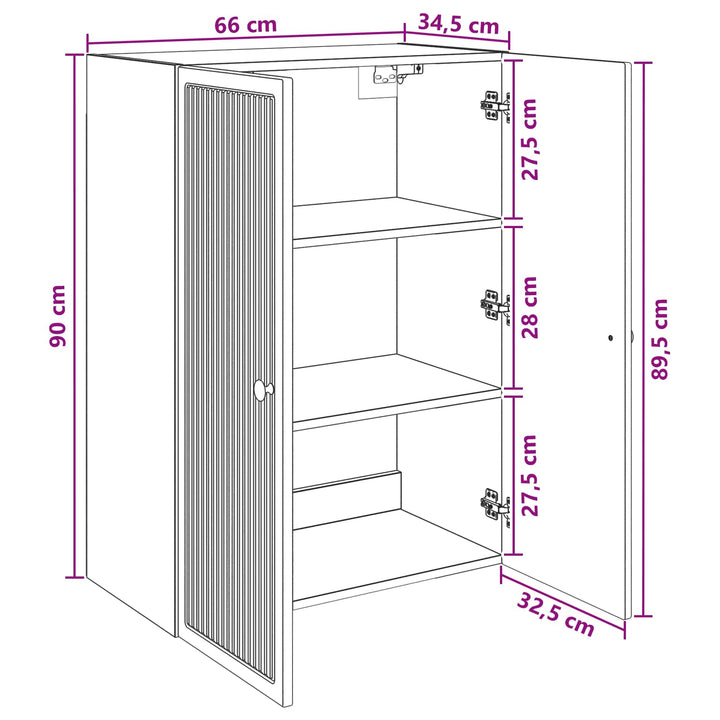 Vægmonteret skab Sort 66 x 34,5 x 90 cm Konstrueret træ