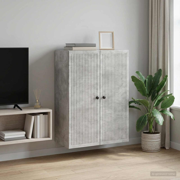 Vægmonteret skab Betongrå 66 x 34,5 x 90 cm Konstrueret træ