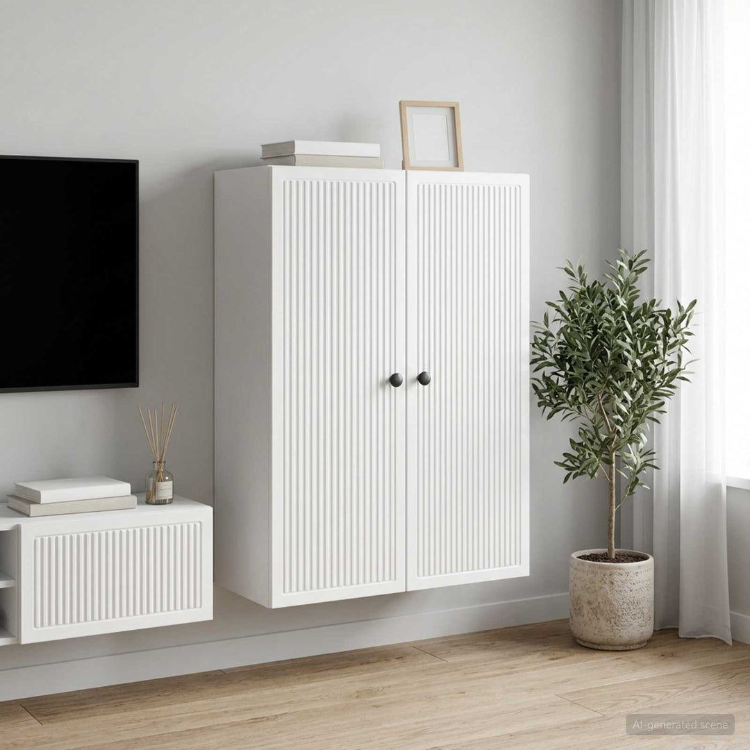 Vægmonteret skab Hvid højglans 66 x 34,5 x 90 cm