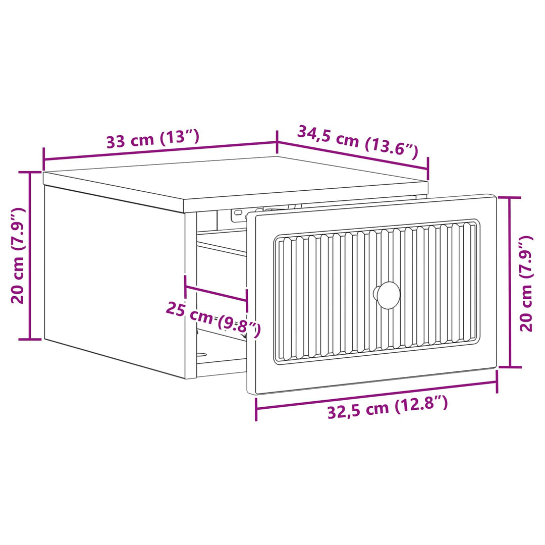 Væghængt Natbord Røget eg 33 x 34,5 x 20 cm Konstrueret træ