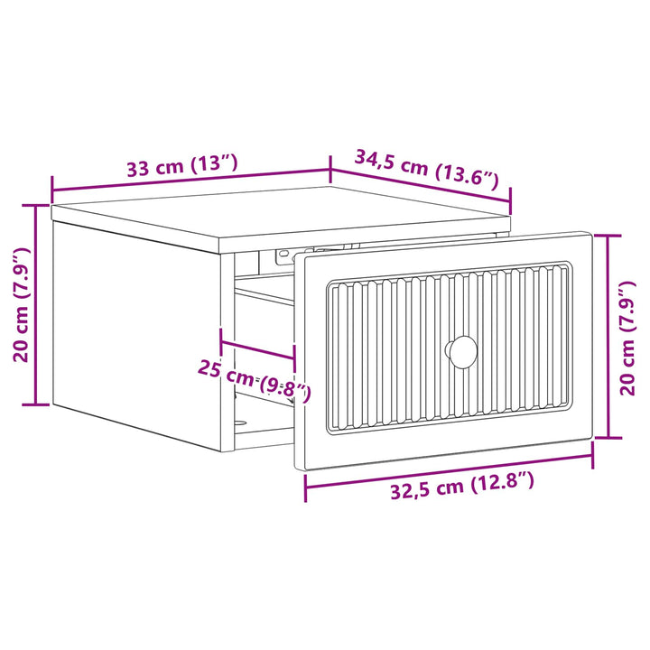 Væghængt Natbord Røget eg 33 x 34,5 x 20 cm Konstrueret træ