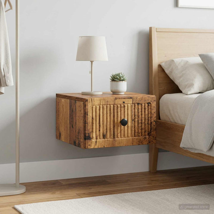 Væghængt Natbord med skuffe 2 pcs Gammelt træ 33 x 34,5 x 20 cm