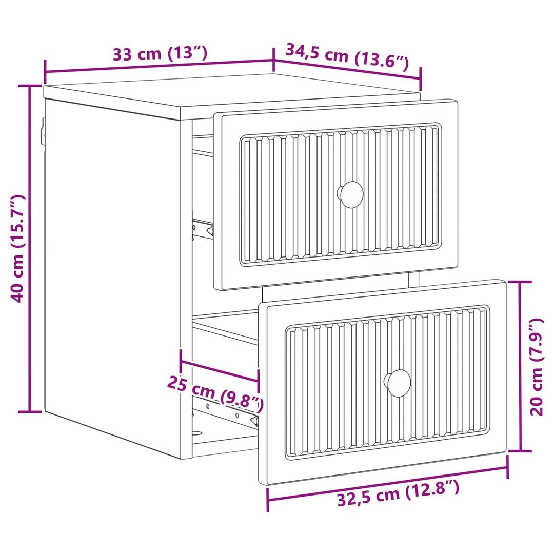 Væghængt Natbord 2 pcs Hvid 33 x 34,5 x 40 cm Konstrueret træ