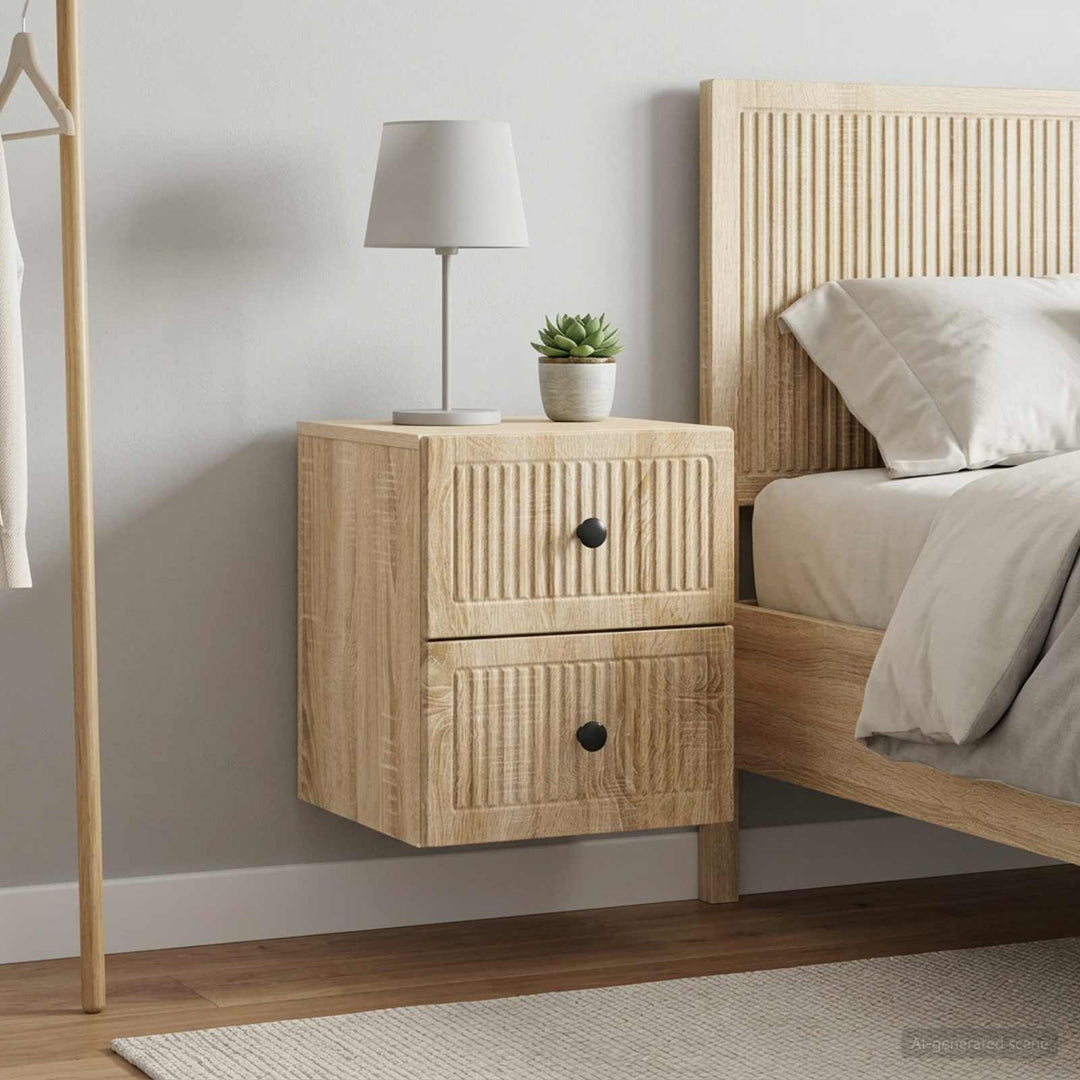 Væghængt Natbord med skuffe 2 pcs Sonoma-eg 33 x 34,5 x 40 cm