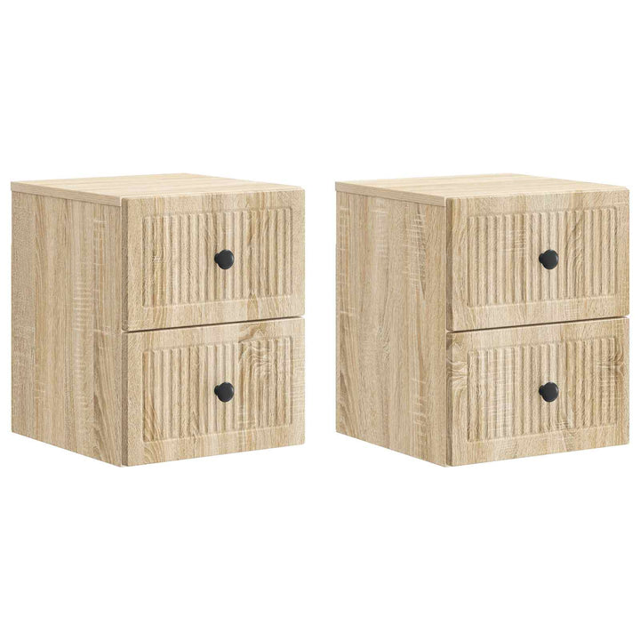 Væghængt Natbord med skuffe 2 pcs Sonoma-eg 33 x 34,5 x 40 cm