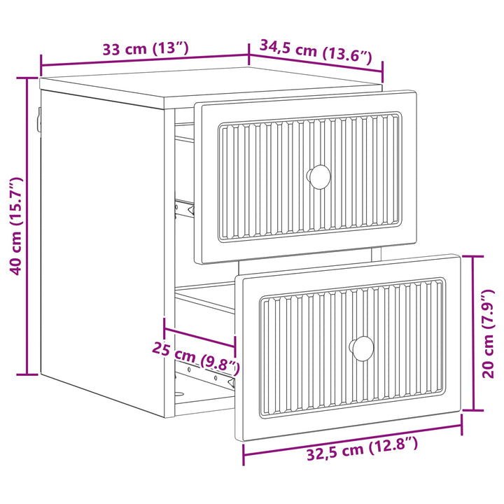 Væghængt Natbord med skuffe 2 pcs Betongrå 33 x 34,5 x 40 cm