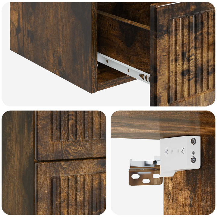 Væghængt Natbord med skuffe 2 pcs Røget eg 33 x 34,5 x 40 cm