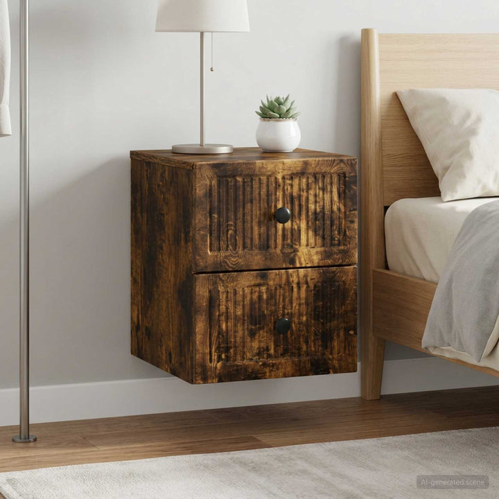 Væghængt Natbord med skuffe 2 pcs Røget eg 33 x 34,5 x 40 cm