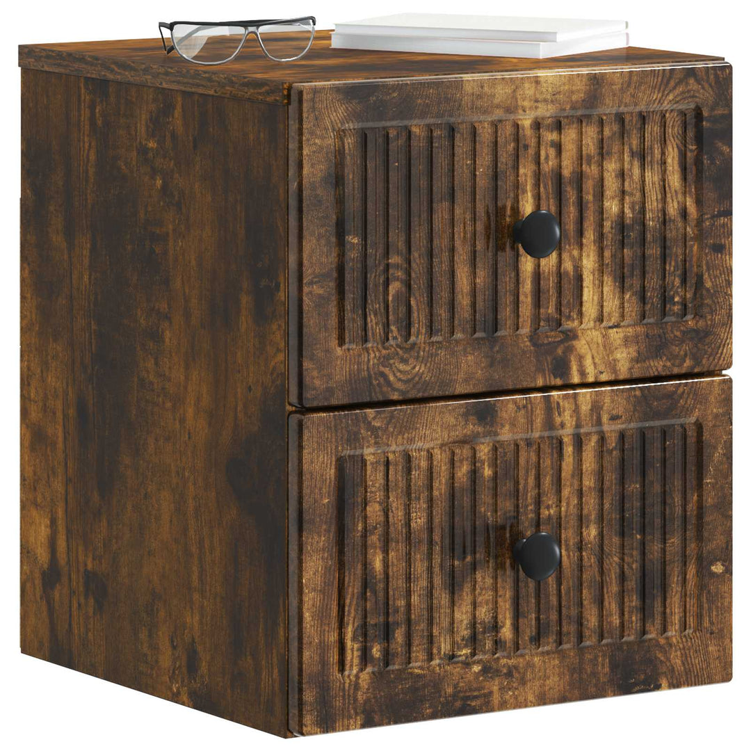 Væghængt Natbord med skuffe 2 pcs Røget eg 33 x 34,5 x 40 cm