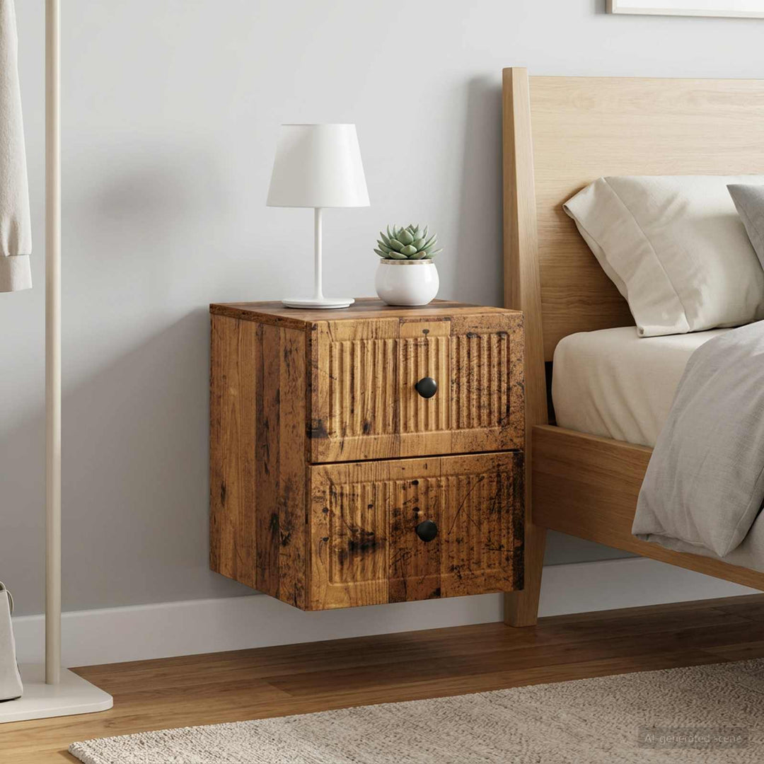 Væghængt Natbord med skuffe 2 pcs Gammelt træ 33 x 34,5 x 40 cm