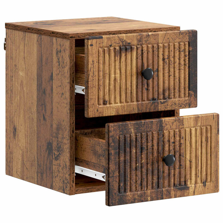 Væghængt Natbord med skuffe 2 pcs Gammelt træ 33 x 34,5 x 40 cm