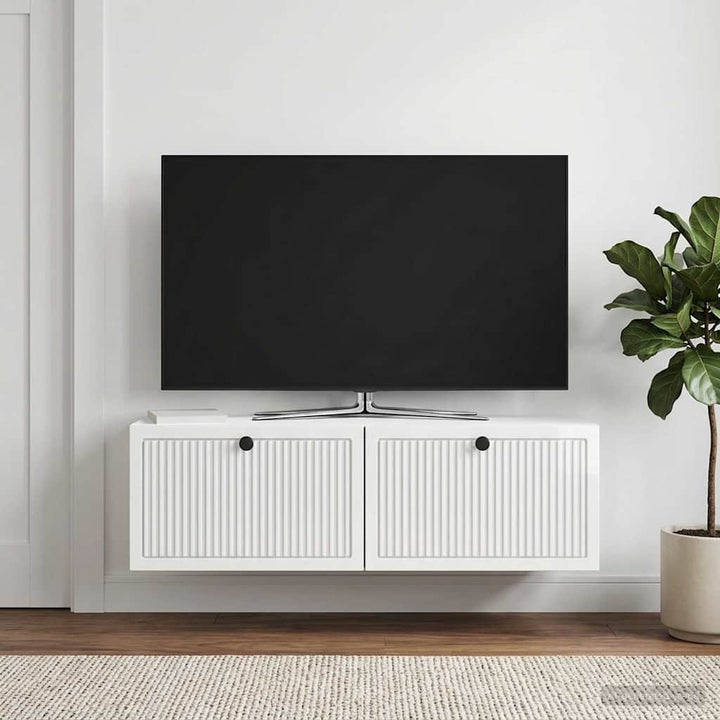 Væghængt TV-skab Hvid højglans 98 x 31 x 30 cm Konstrueret træ