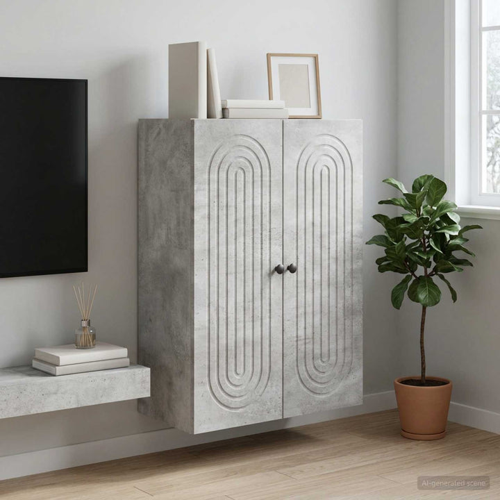 Vægmonteret skab Betongrå 66 x 34,5 x 90 cm Konstrueret træ