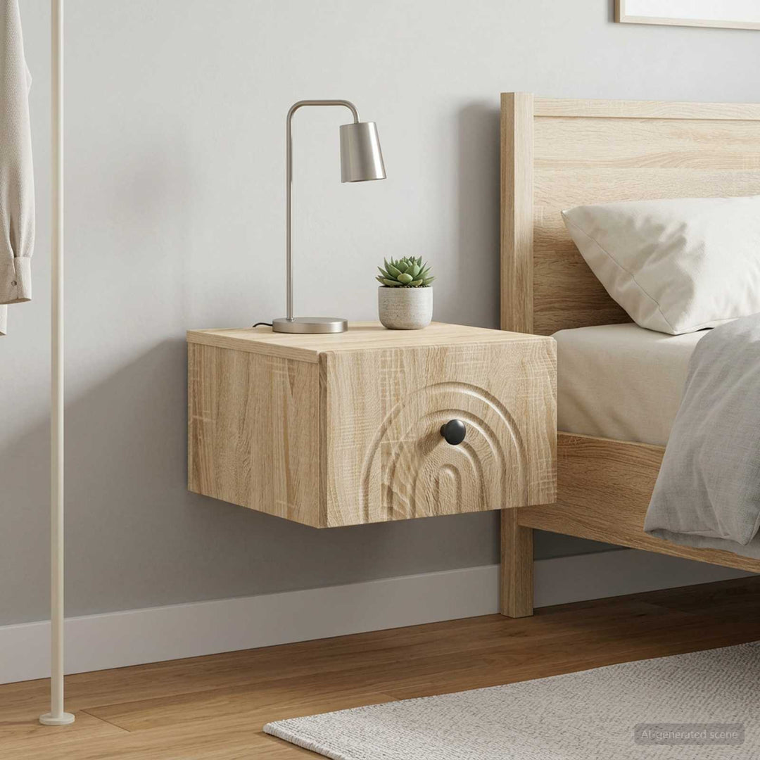 Væghængt Natbord med skuffe 2 pcs Sonoma-eg 33 x 34,5 x 20 cm