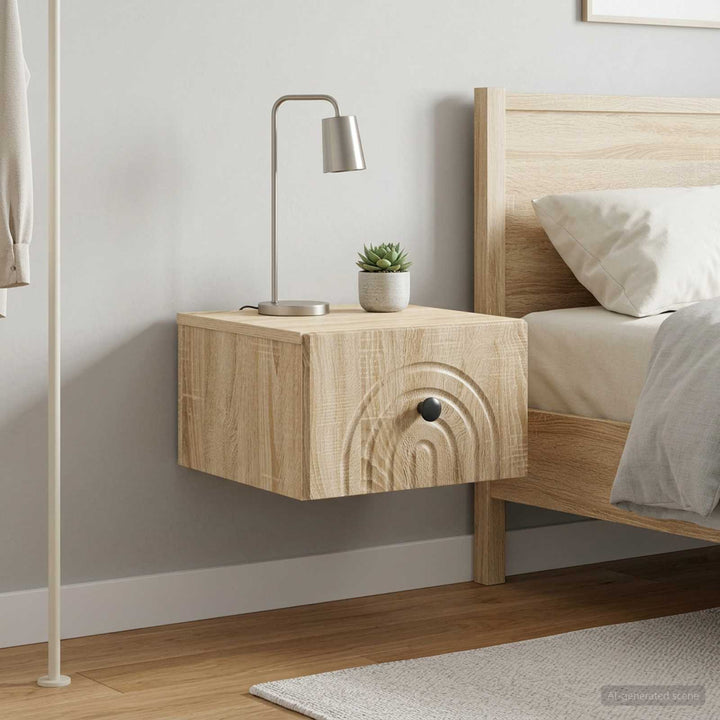 Væghængt Natbord med skuffe 2 pcs Sonoma-eg 33 x 34,5 x 20 cm